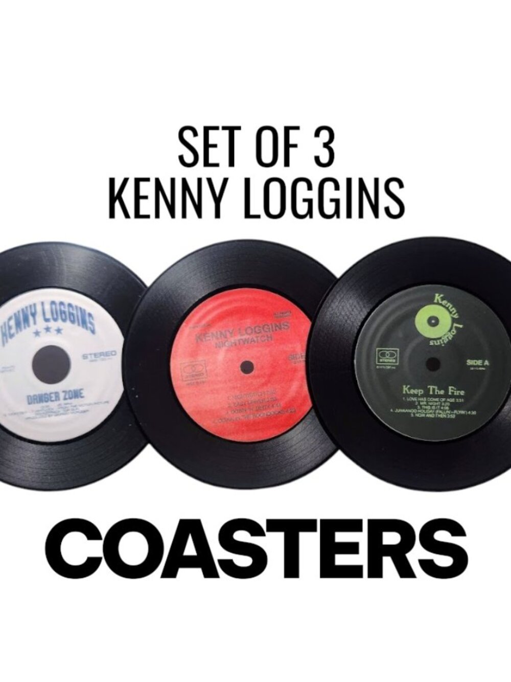 NEW Kenny Loggins Vinyl Coasters Set of 3 Pack Records Desk Decor Decorations Ma